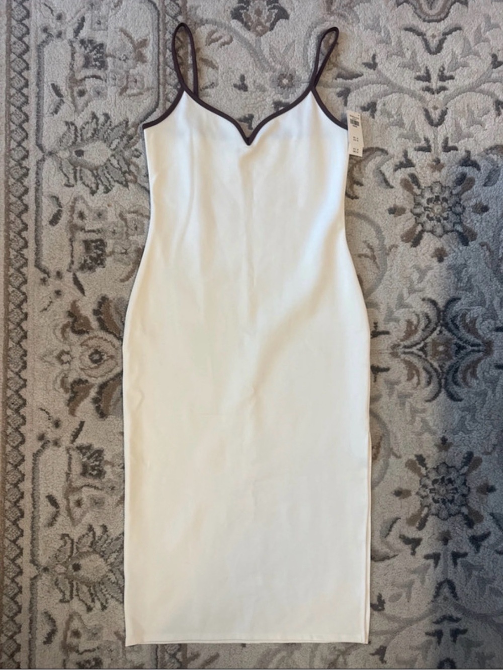 Abercrombie & Fitch Cream Midi Slip Dress with Brown Trim